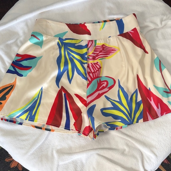 Luxxel Pants - Luxxel Colorful Tropical High Waist Shorts